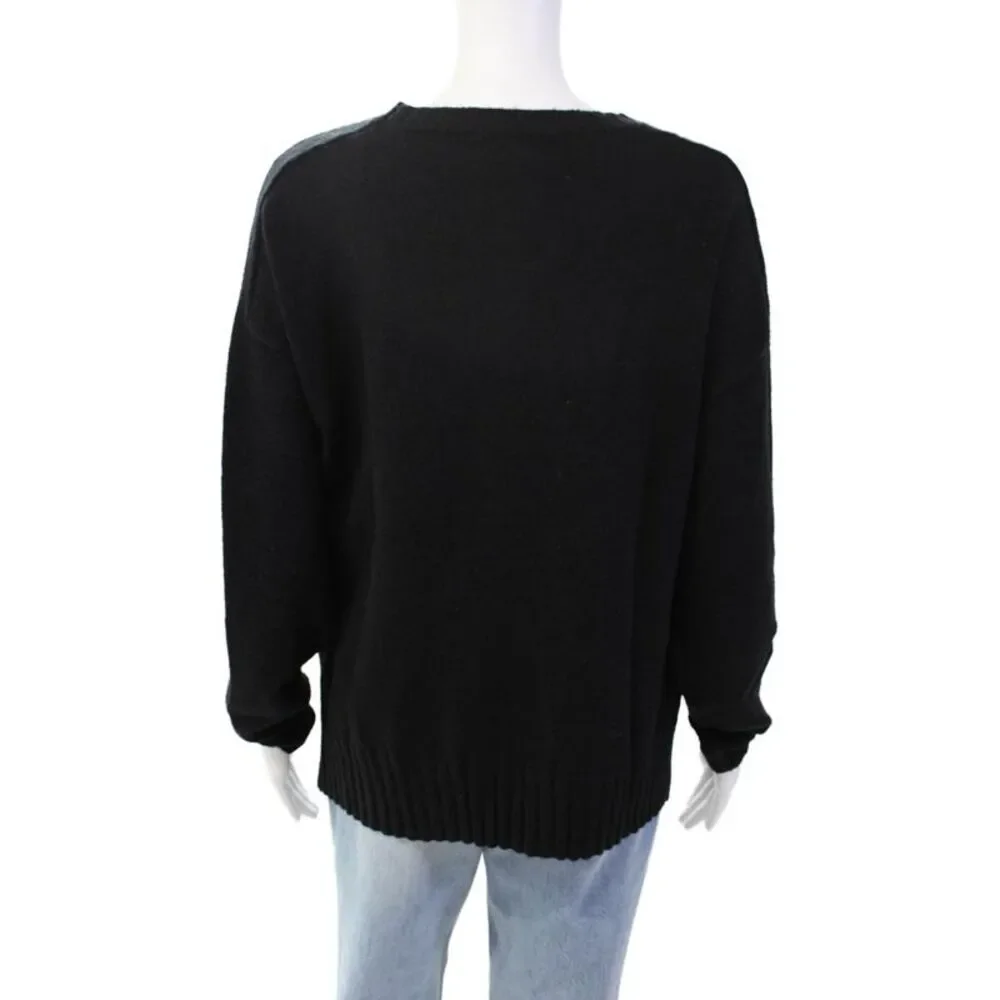 Renuar Womens Front Pockets Crew Neck Pullover Sweater Top Black Size XXL